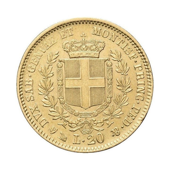 Marengo 20 Lire Vittorio Emanuele II Regno di Sardegna (Italia) collo lungo