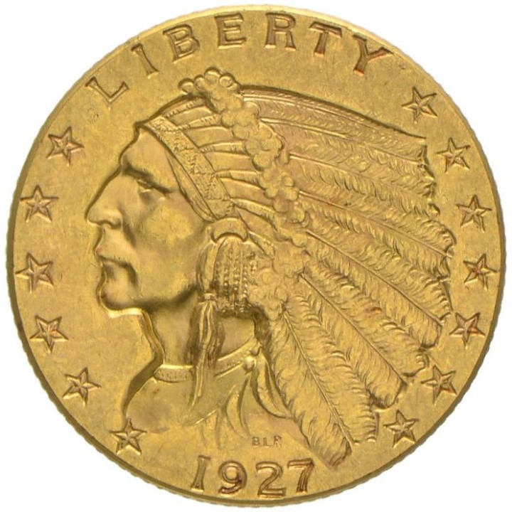 2,5 Dollari d'oro Testa Indiano